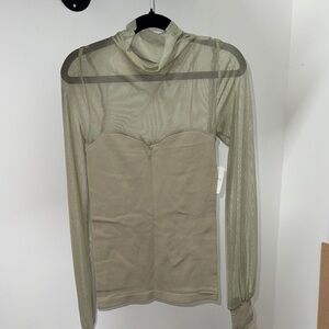 Free people Sheer Olive Long Sleeve Top